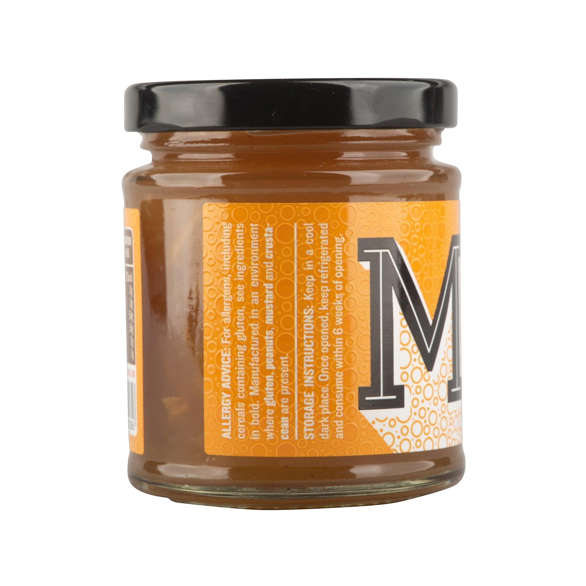 Manfood Cambs Hot Toddy lemon marmalade jar with ginger, honey, and whisky, featuring a bold orange label design.